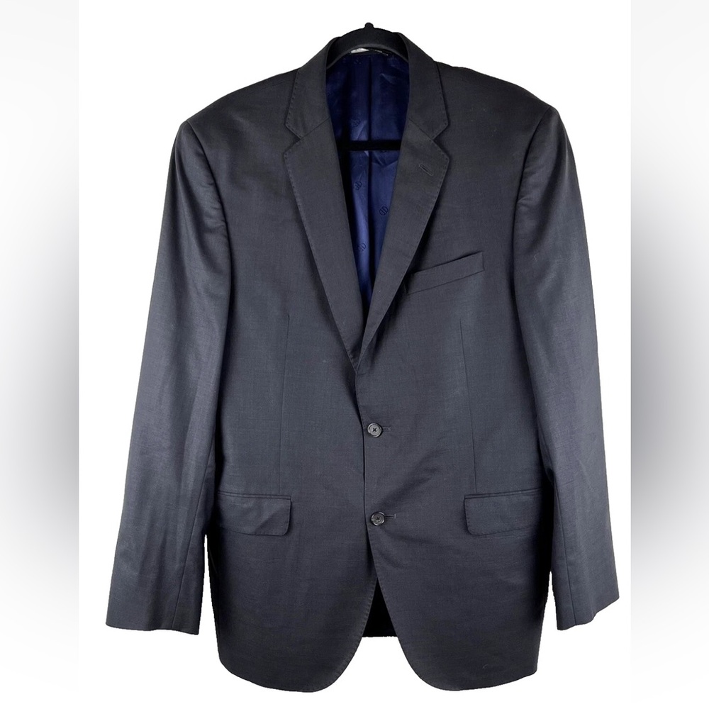 David Donahue 42L Black Wool Blazer Jacket Notch Lapel 2 Button Closure Super150